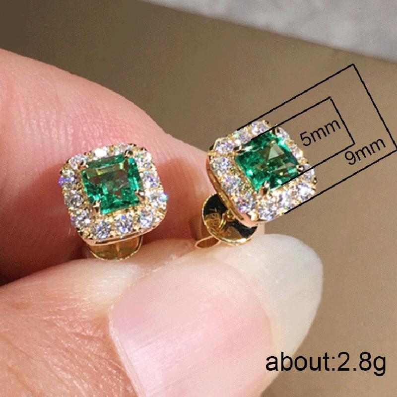 Huitan Eternity Green CZ Stud Earrings for Women Gold Color Luxury Bride Wedding Earrings Elegant Ear Accessories Party Zircon