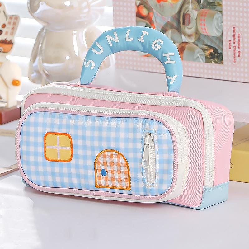 

Пенал большой вместимости, дизайн домика, высокая эстетика, сумка для ручек, 3 слоя, портативный пенал, школьные принадлежности для ученика, для дома розовый