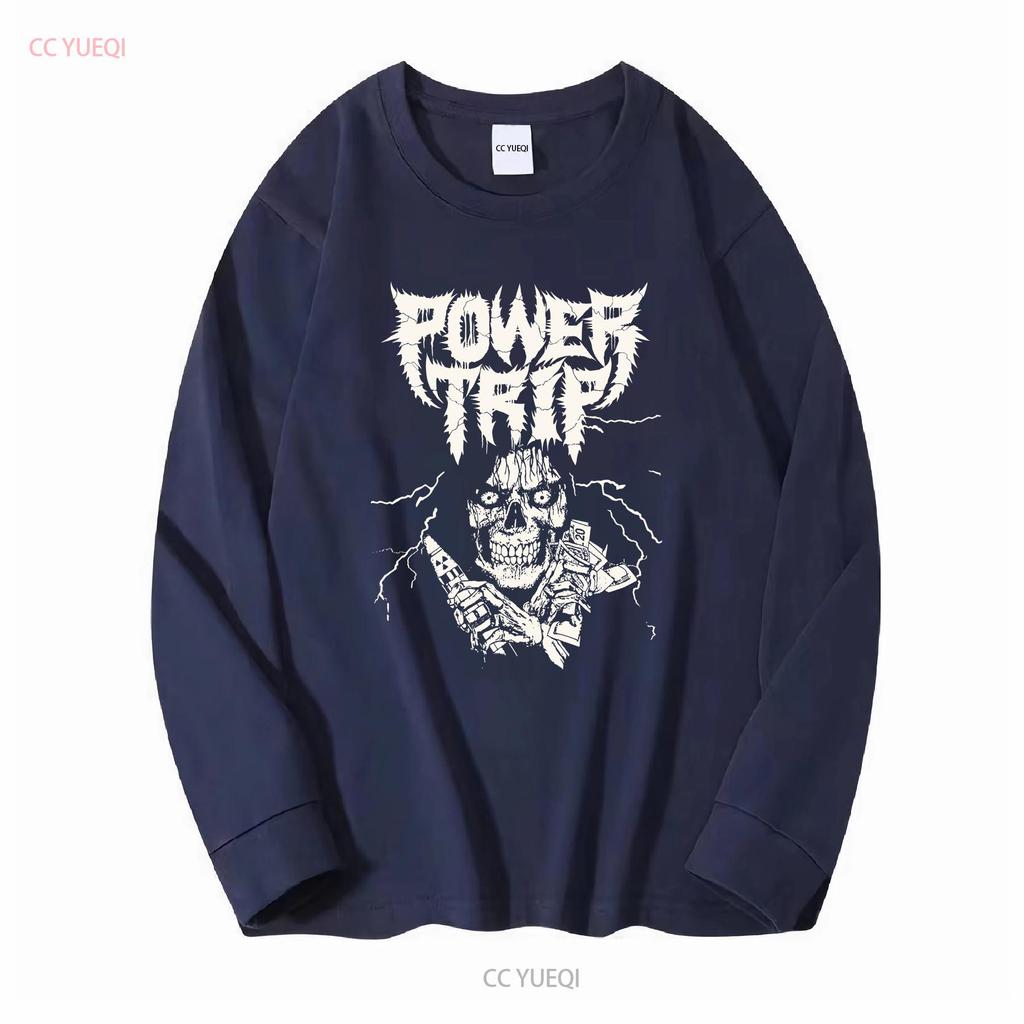 Retro Power Trip Band T-Shirt Schwarz Kurzarm S bis 5XL TA3553 Langarm Vintage Gewaschen Grafik Lässig Stilvoll Bequem