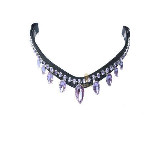 Beautiful Light Purple Clear Crystal Leather Bridle Snap Browband For Horse.