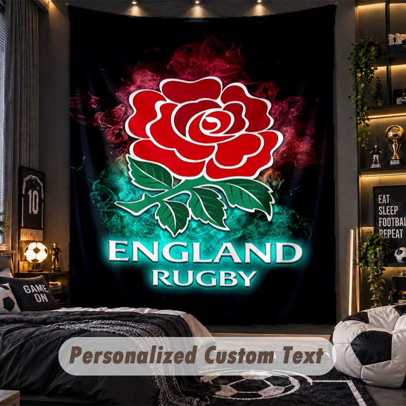 TapestryEngland Rugby Custom Name Text Personalized Wall Hanging Tapestry Home Wall Decor