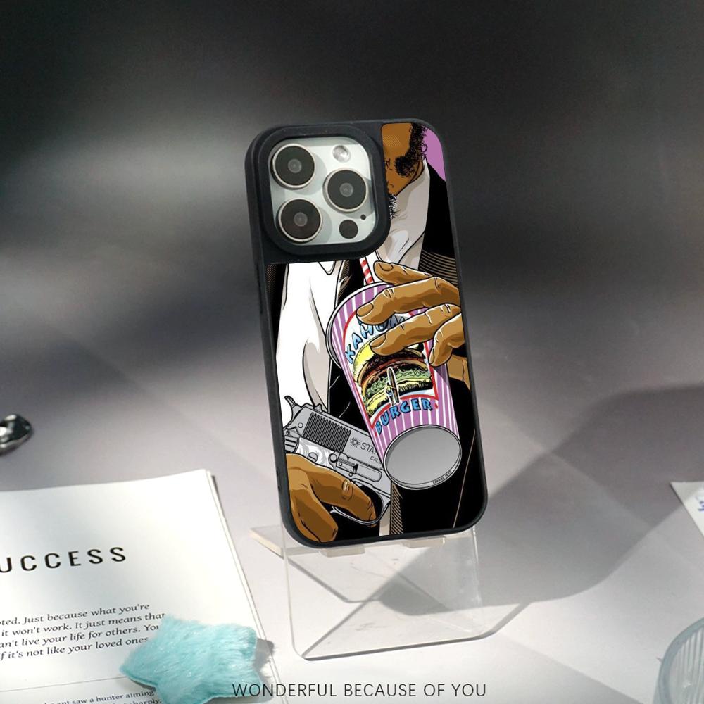 Classic Movies Pulp Fictions Poster Phone Case for iPhone 17 16 E 15 14 13 12 Pro Max Sheepskin Silver-edged Protective Case