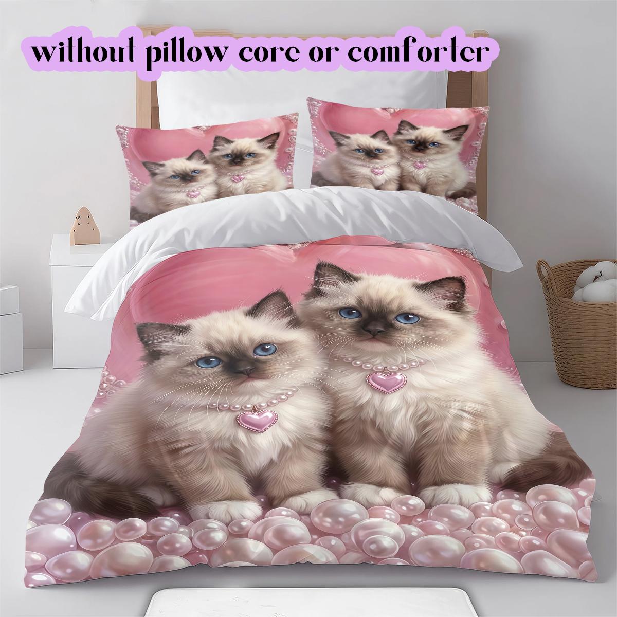 Жемчуг и милые животные Узор Комплект постельного белья Одеяло Постельное покрывало Наволочка Домашний декор Подарок на день рождения (1 пододеяльник + 2 наволочки, без наполнителя) 135x200cm