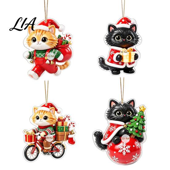 Cat Shaped Decorations Christmas Pendant with Hanging Rope, 2D Flat Acrylic Ornament for Xmas Tree Lover Gifts Decoration, Cute Holiday Decor,
