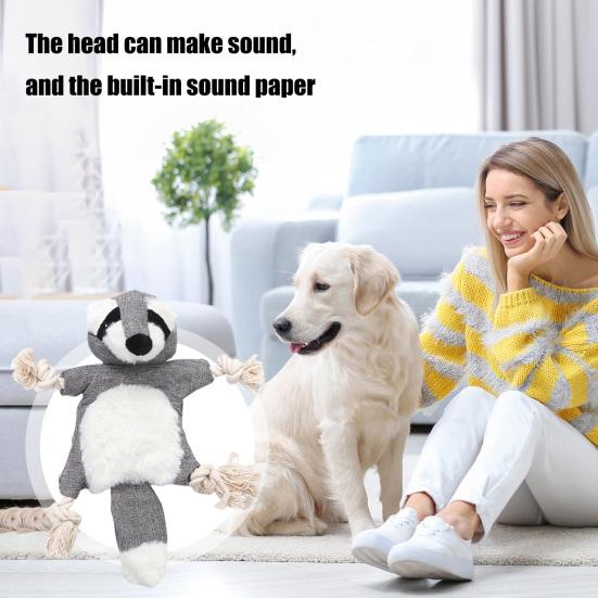 Yousheng Pet Toy Plush Fox Raccoon Squirrel Shape Dog Chew Toy Interactive Pet Squeak Toy Bite-Resistant Teeth Cleaning Playing Toy for Cats Dogs