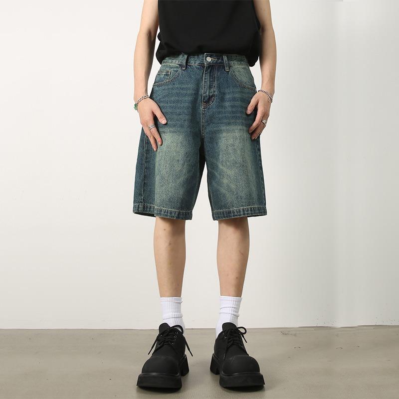 Vintage Pánské Džíny High Streets Široké Kalhoty Pánské Letní Baggy Džíny Džínové Šortky Streetwear Délka Ke Kolenům Krátké