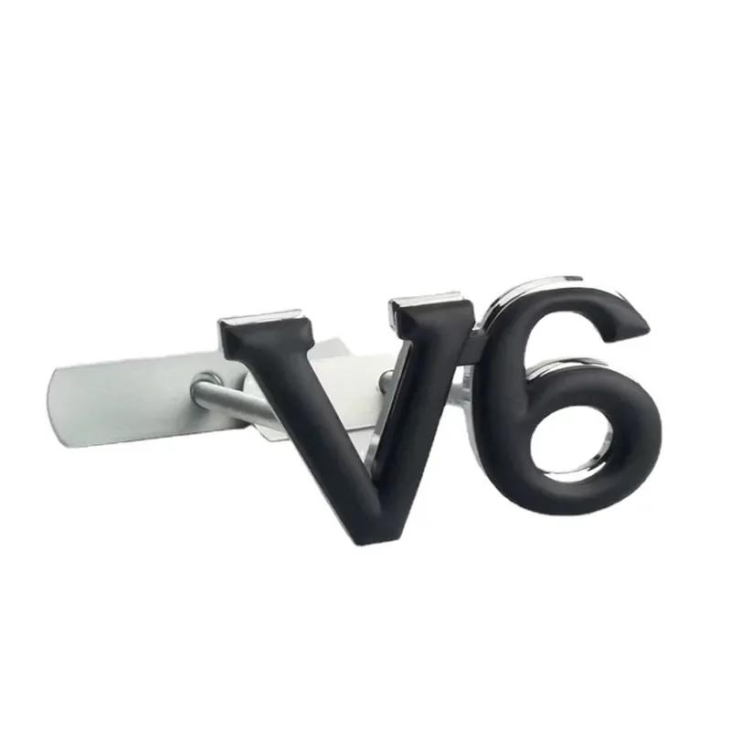 RE023D Metal V6 V8 Logo Car Front Hook Grille Emblem Badge Sticker Decals For Toyota Camry Land Cruiser Highlander Accessories