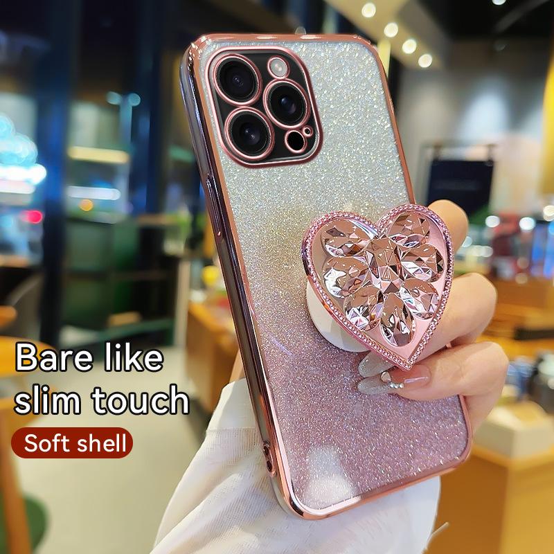Applicable To Apple 17proMax Gradual Change Mobile Phone Case Love Airbag Bracket iPhone16 Anti-drop 15 Glitter Soft Cover