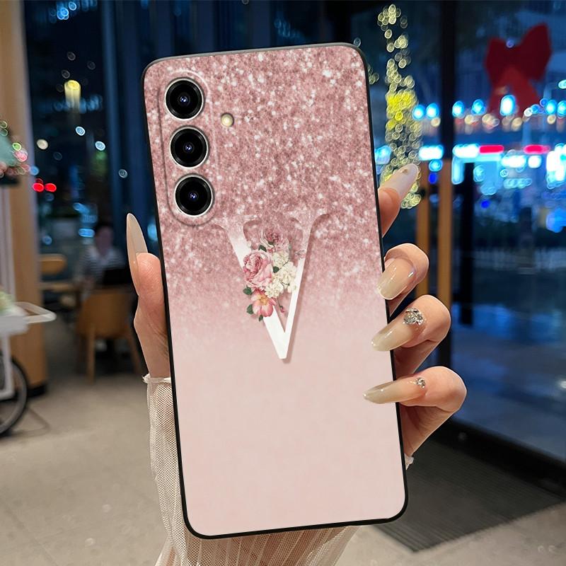 Case For ZTE Blade V80 Max/Nubia V80 Max Jelly Black Anti-scratch Soft Casing Beautiful Initial Letter With Flower Pattern Shell