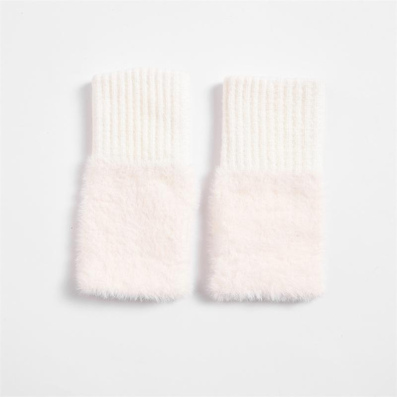 

Korean Style Women s Thick Wool Fingerless Gloves - Faux Mink, Warm & Versatile for Autumn/Winter One Size