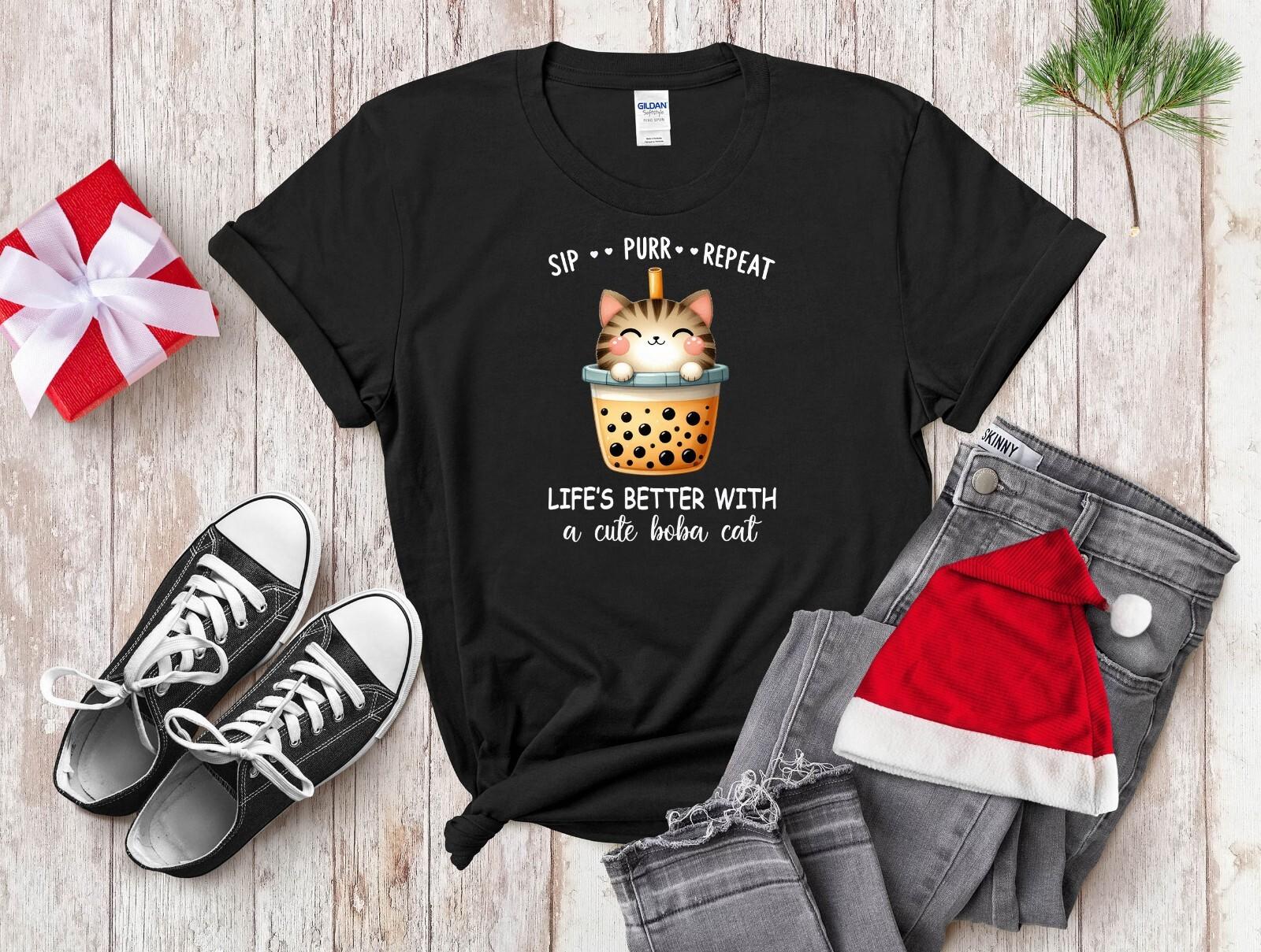 

26 Life s Better Boba Cat T-shirt Men Women Unisex T Shirt Hoodie Baseball 4310 Unisex T-Shirt M