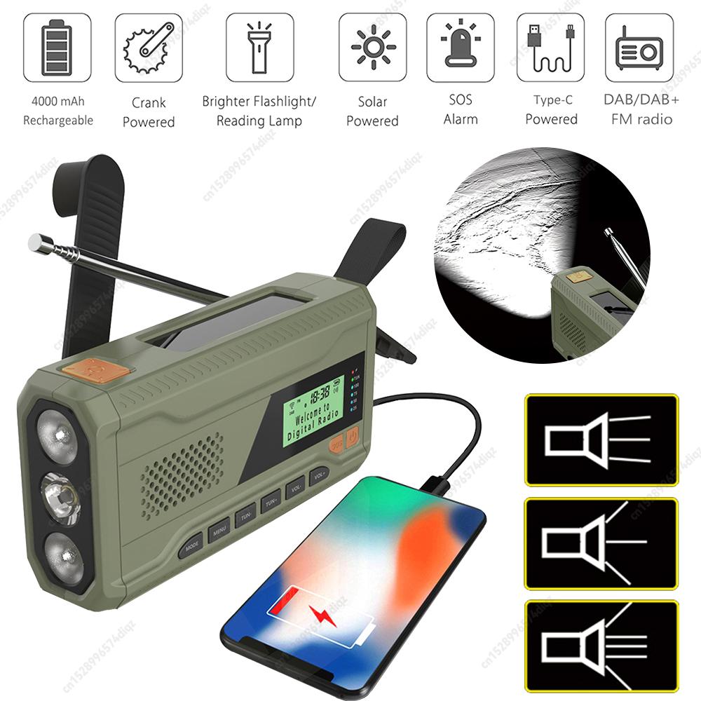 Portable DAB+Digital Radio Rechargable FM Radio with Flashlight BT Speaker Solar Radio Emergency Weather Radio for Camping Storm