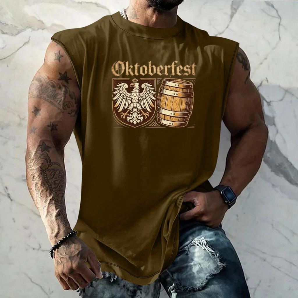 Men Sleeveless Tank Top Oktoberfest Graphic Print Loose Fit Muscle Shirt Casual Streetwear Summer Workout Vest