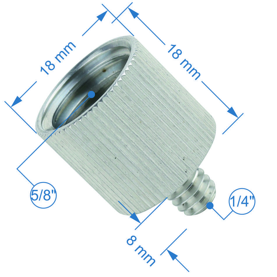 Adapter sleeve reduction tripod 1/4" male to 5/8" female aluminum 26 mm