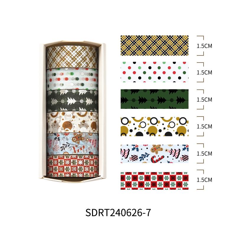 6rolls Merry Christmas Washi Tapes Set Gold Stamping Adhesive Masking Tape Decoration Stickers for Diary Gift Packing A7746