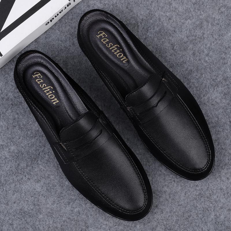 Men Half Loafers Genuine Leather Slippers Loafer Slides Breathable Mules for Man Lightweight Breathable Dress Shoes 2024