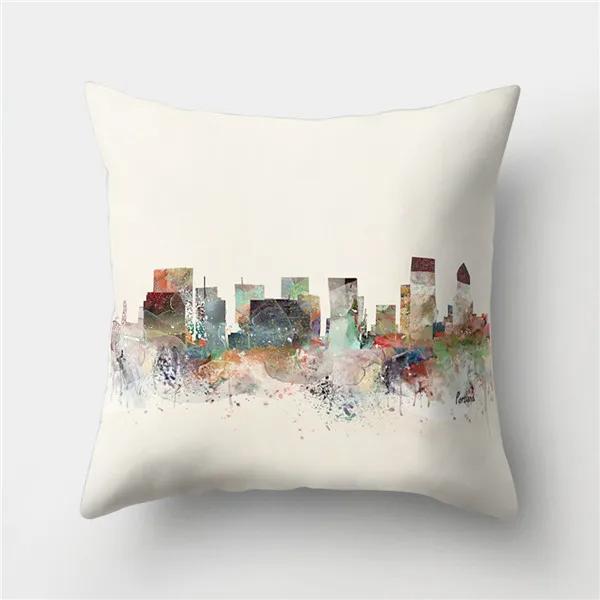 Colorful High City Building Print Decorative Pillow Case Bed Cafe Sofa Home Decor Polyester Square Cushion Cover 45X45Cm