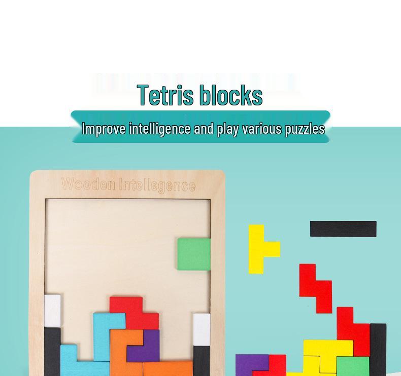 Kids' Wooden Tetris Shape Matching Puzzle Blocks for Early Learning