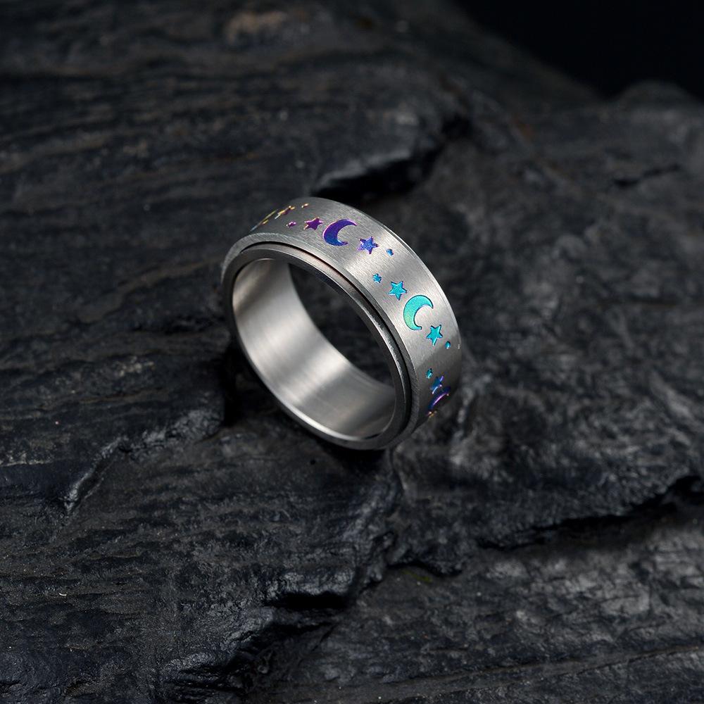 Rotatable Plated Color Star Moon Ring 8mm Wide 304 Stainless Steel Standard US Size