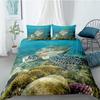 Ocean Duvet Cover Set Queen Double Size Polyester Ocean Animals Fishes Tortoise And Rainbow Color Coral Printed Comforter Cover