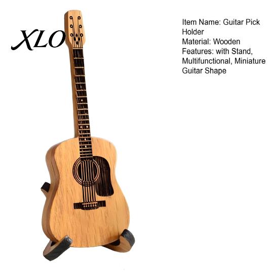 Wooden Pick Storage Guitar Holder with Stand, Plectrum Display Small Ornament Miniature Shape, Organizer for Lovers Case