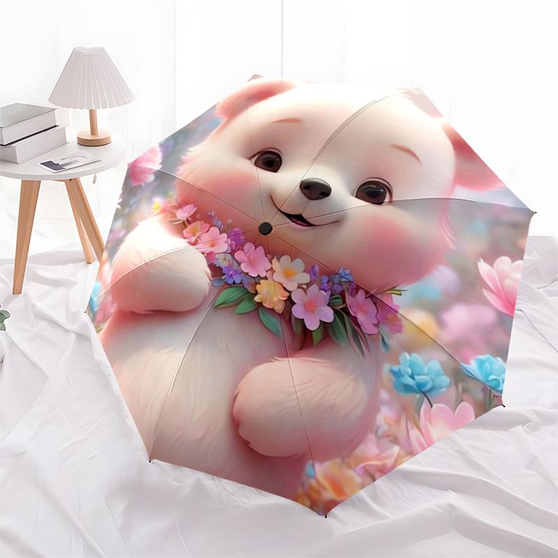 1pc Floral Teddy Bear Umbrella with Plastic Handle,Suitable for All Seasons Home Travel Outdoor UmbrellaDD290