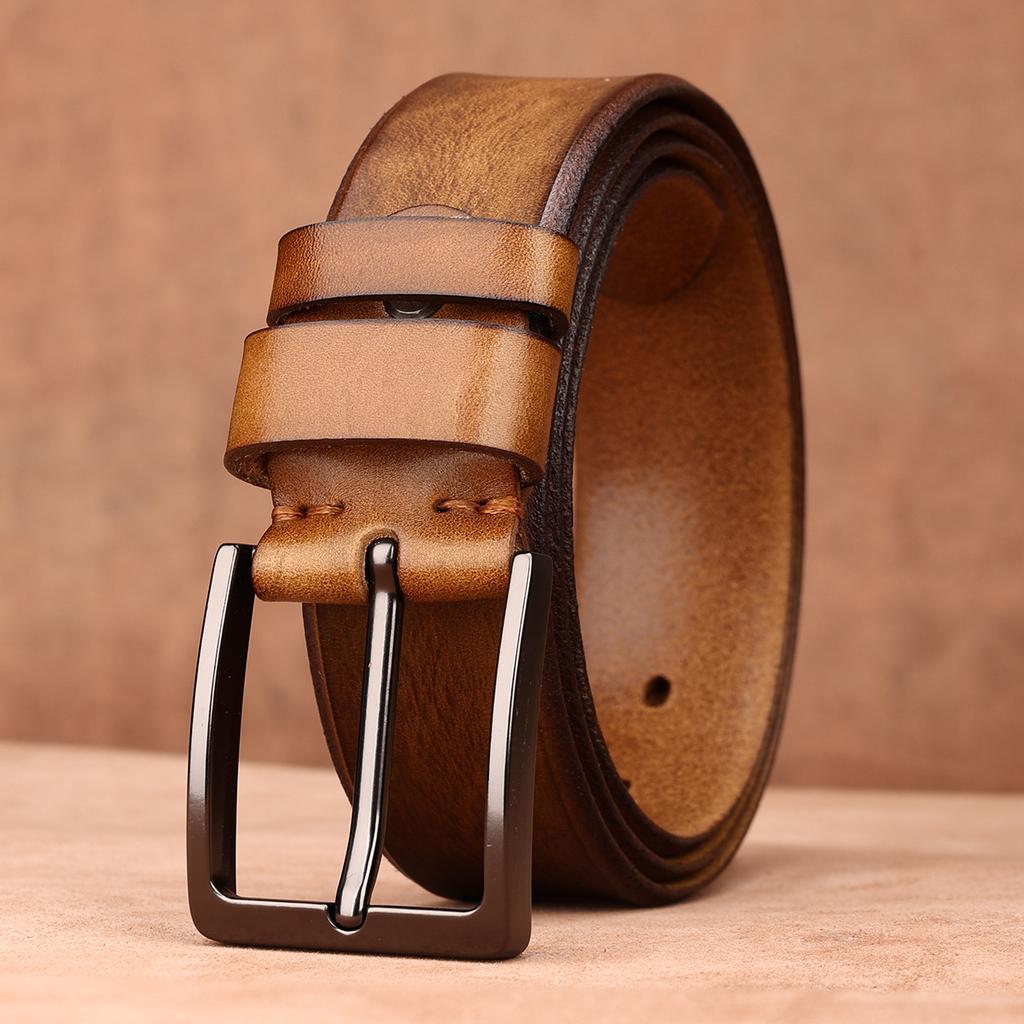 Men'S Whole First-Layer Cowhide Belt Casual Simple Pin Buckle Leather Belt Business Middle-Aged And Young Men'S Belt