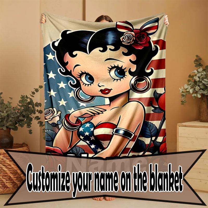 Custom Name Personalized Betty Boop Print Blanket, Home Decor, Bedroom, Sofa, Camping, Couch, Gifts for Birthday Christmas