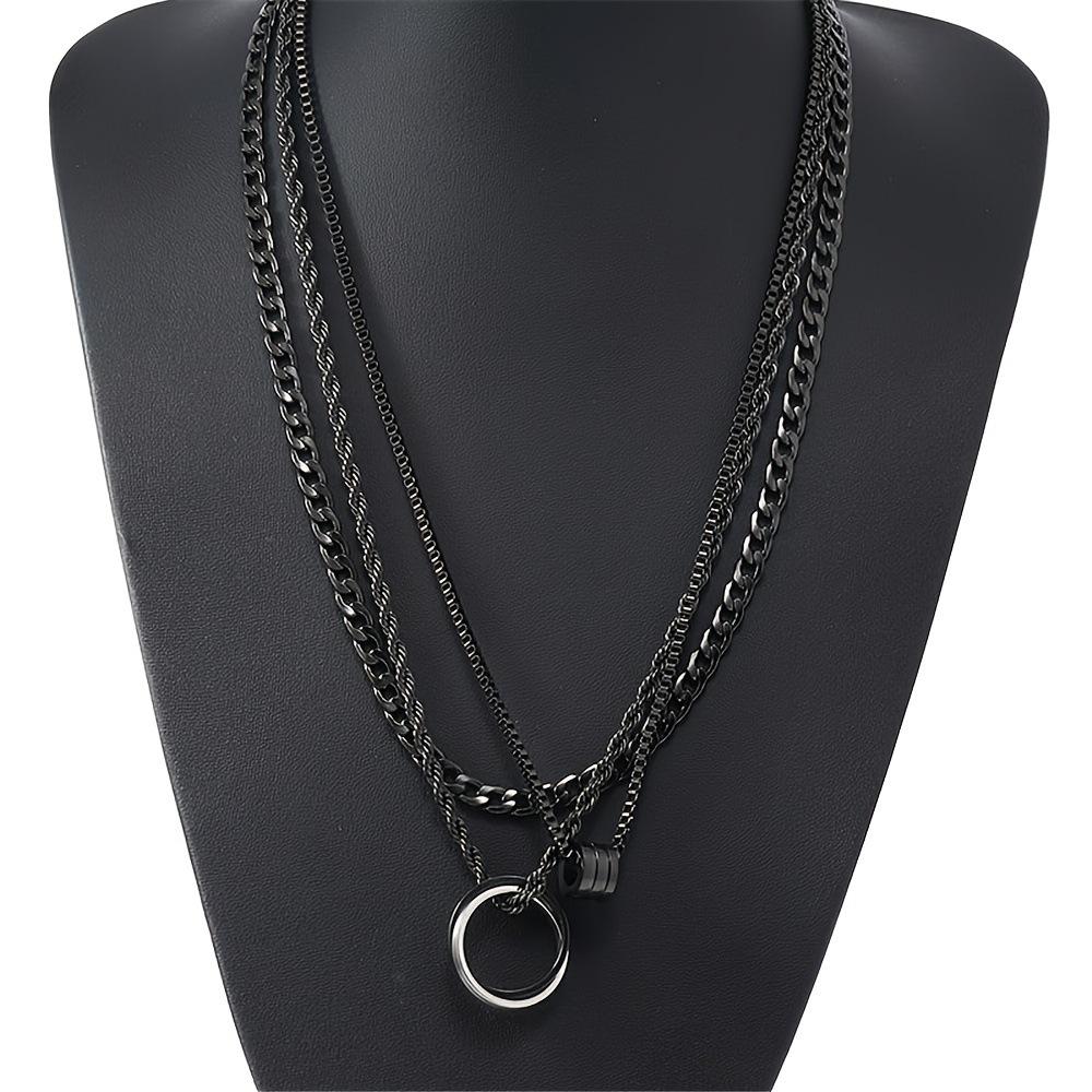 Stainless Steel Fashion Hip Hop Personalized Trend  Exquisite Design Men s Multi-Layer Star OT Clasp Necklace Set