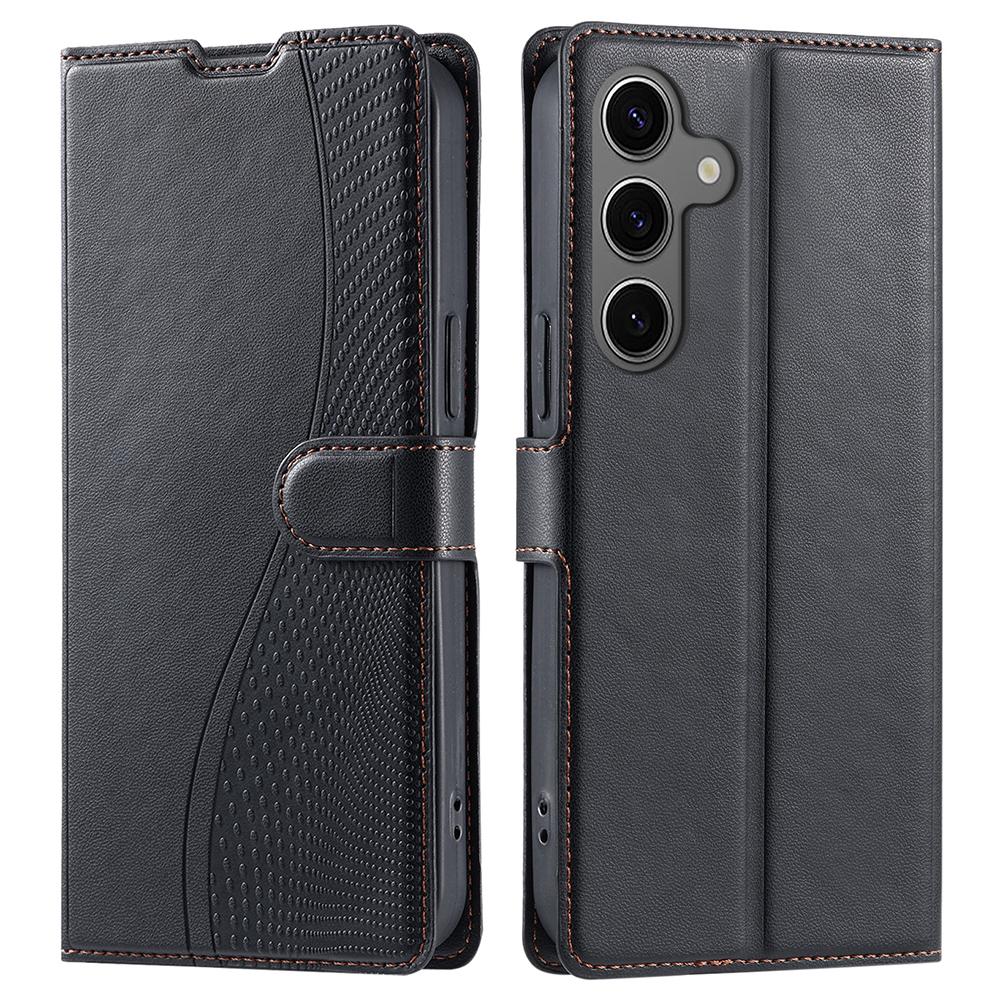 For Samsung Galaxy S24+ Case Dots Imprinted PU Leather Flip Phone Cover with Card Slot, Strap