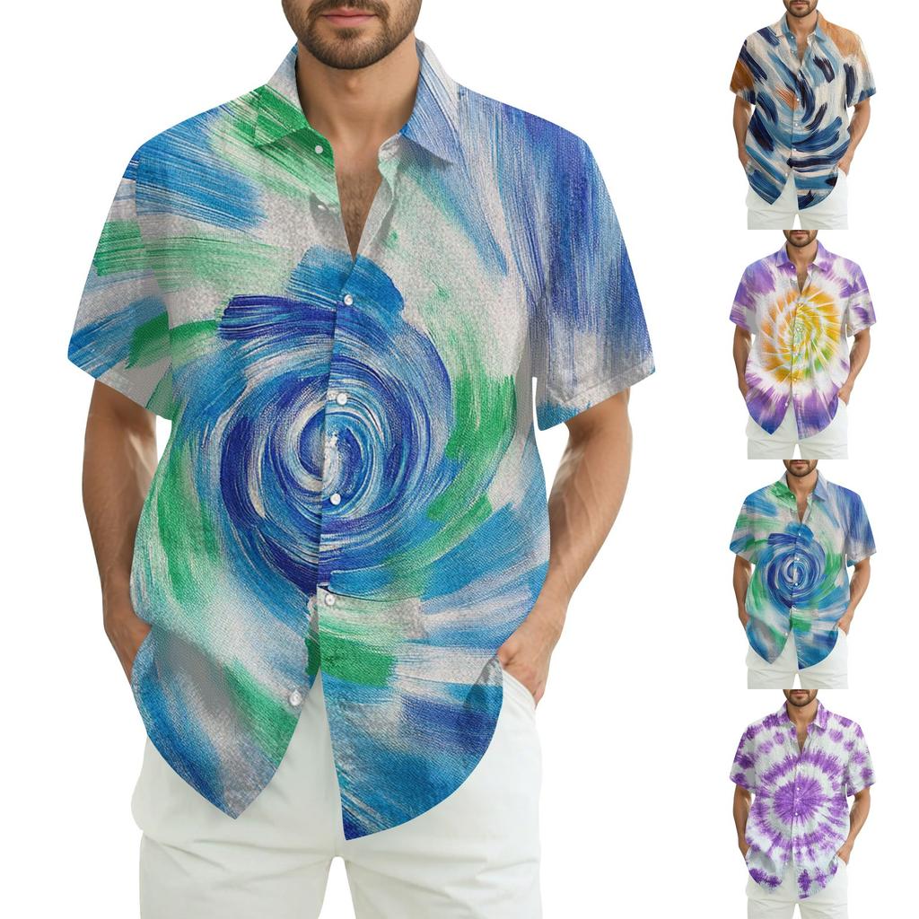 Men's Fashion Loose Tie-Dye Printed Short Sleeve Beach Shirt