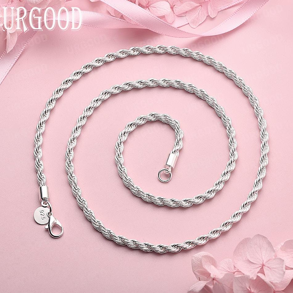 925 Sterling Silver Wedding Jewelry 4mm Twisted Rope Necklace