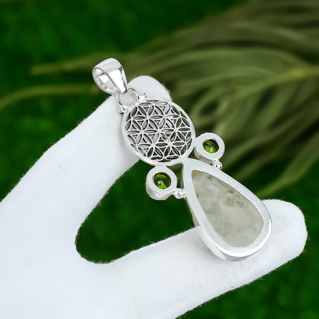 Ocean Jasper Gemstone Peridot Anniversary Engagement Pendant 925 Sterling Silver