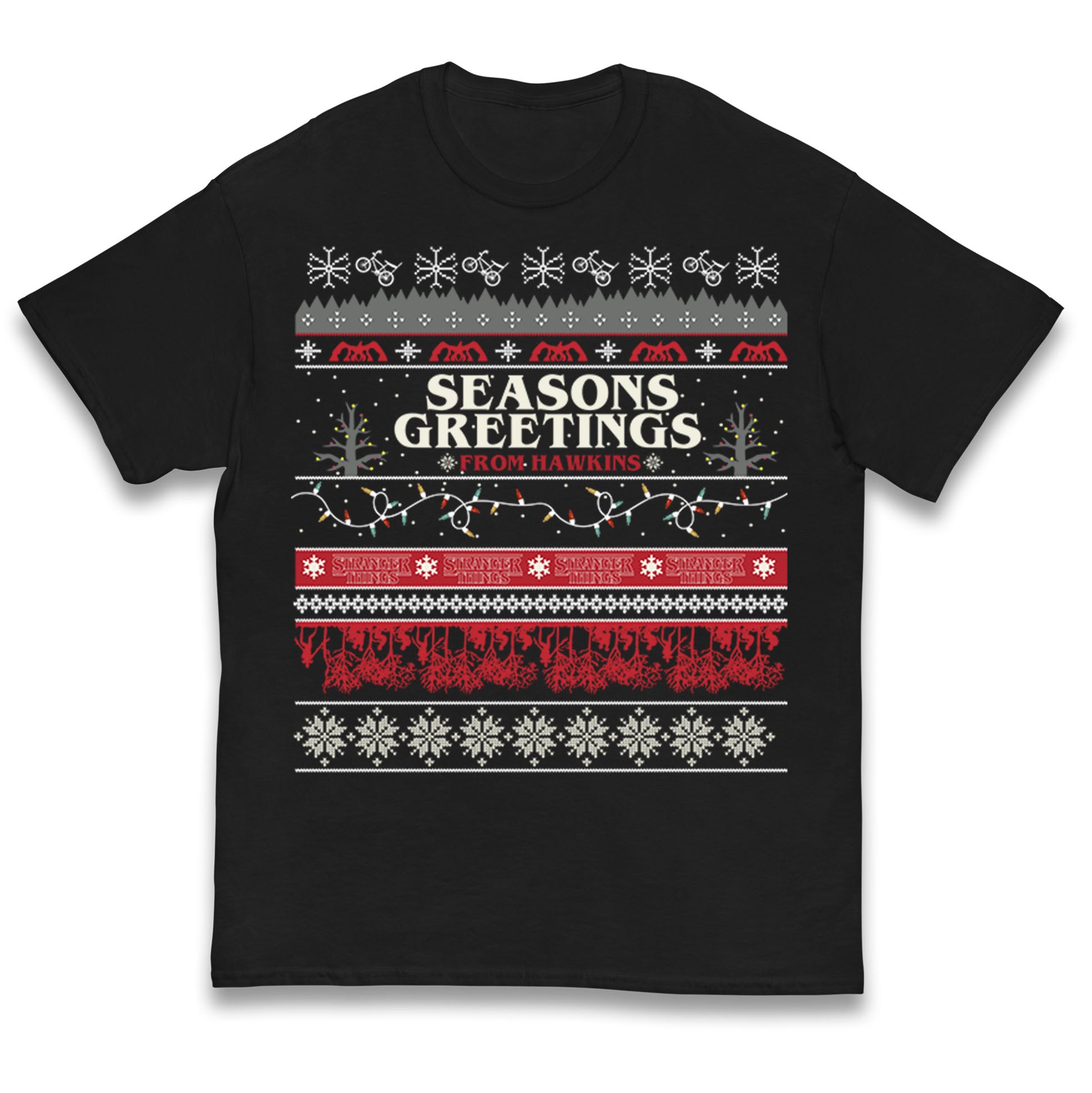Stranger Things Seasons Greetings From Hawkins Christmas Kids T Shirt 150