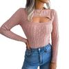 Fall Winter Women Slim Fit Long Sleeve Knitted Sweater Solid Color Cutout Twist All Match Tops