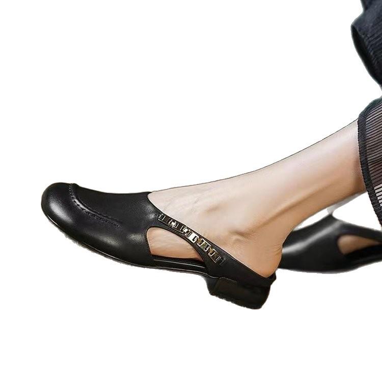 Francouzské retro poloviční pantofle dámské nové letní měkké s nízkým podpatkem jednobotky Mullerovy boty nosí univerzální sandály