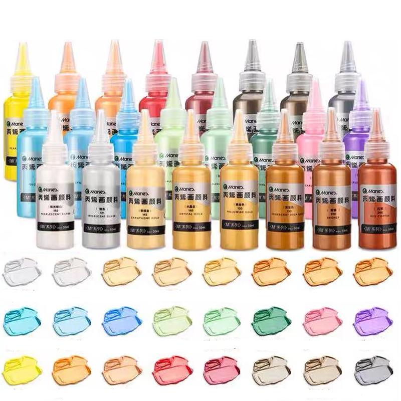 Marie 25 Colori 50ml Pittura Acrilica Metallica Pigmenti Ricchi Brillanti Perlescenti con Flacone Materiale Scolastico Cancelleria