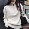 Damen Herbst Winter Pullover mit halbem Reißverschluss und hohem Kragen Stilvolles Grau Strickoberteil für drinnen