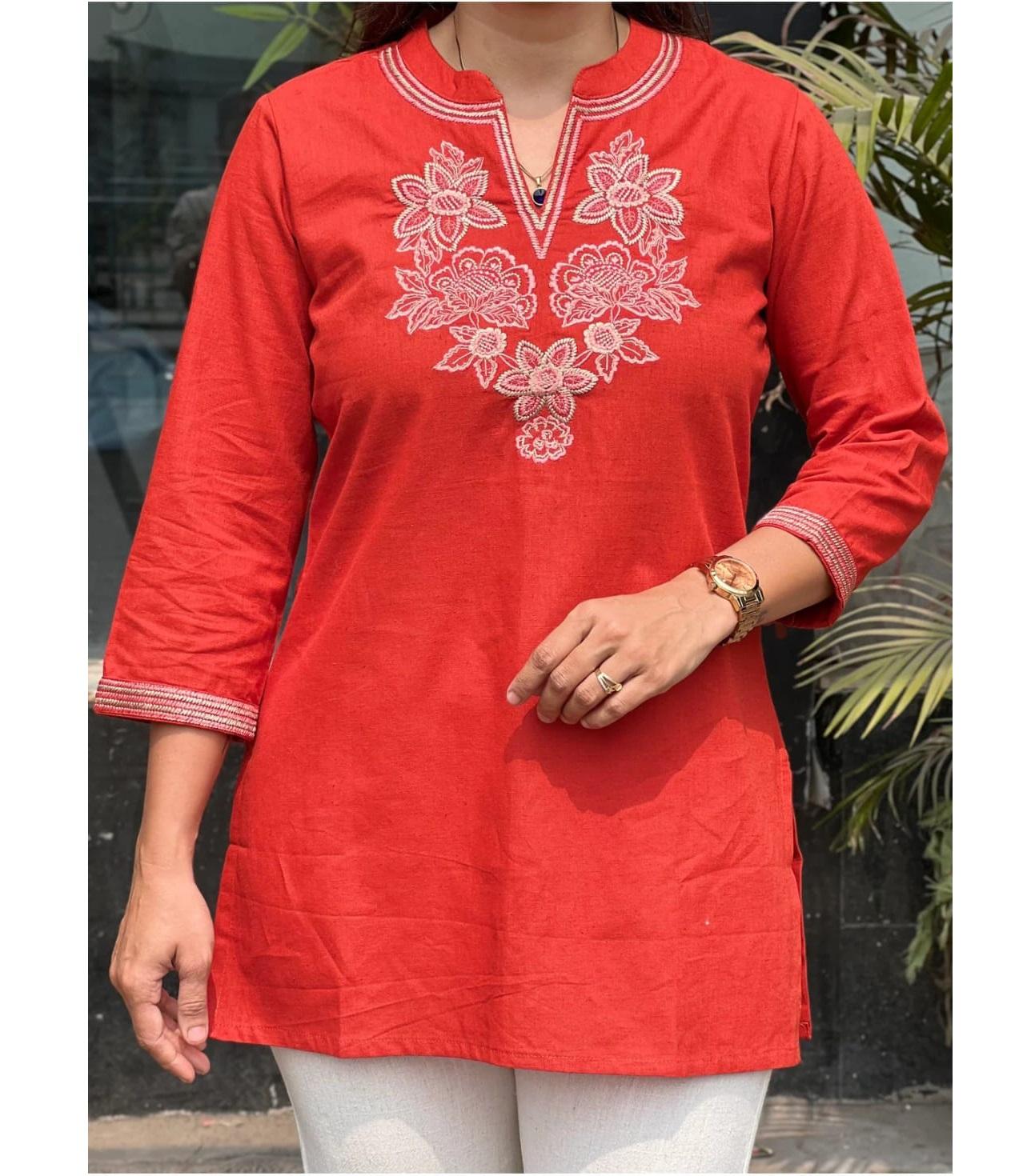 Женская дизайнерская хлопковая туника-топ Курти M красный