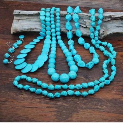 Fashion Bead Necklace, Turquoise Collarbone Chain, Bohemian Style Women's Retro Vacation Necklace