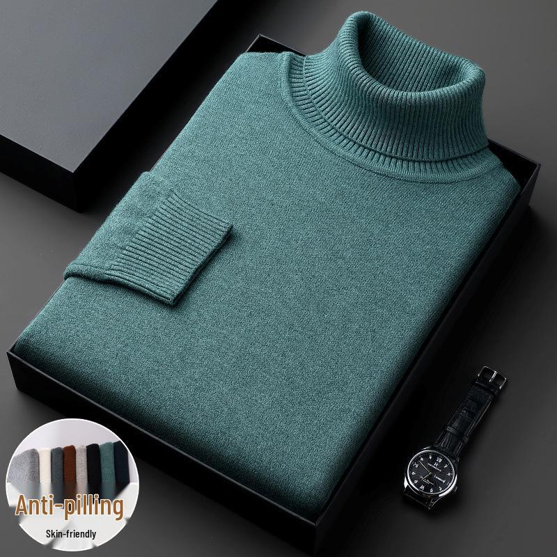 Men's Winter High Neck Thick Loose Knit Sweater - Solid Color Casual Versatile Top