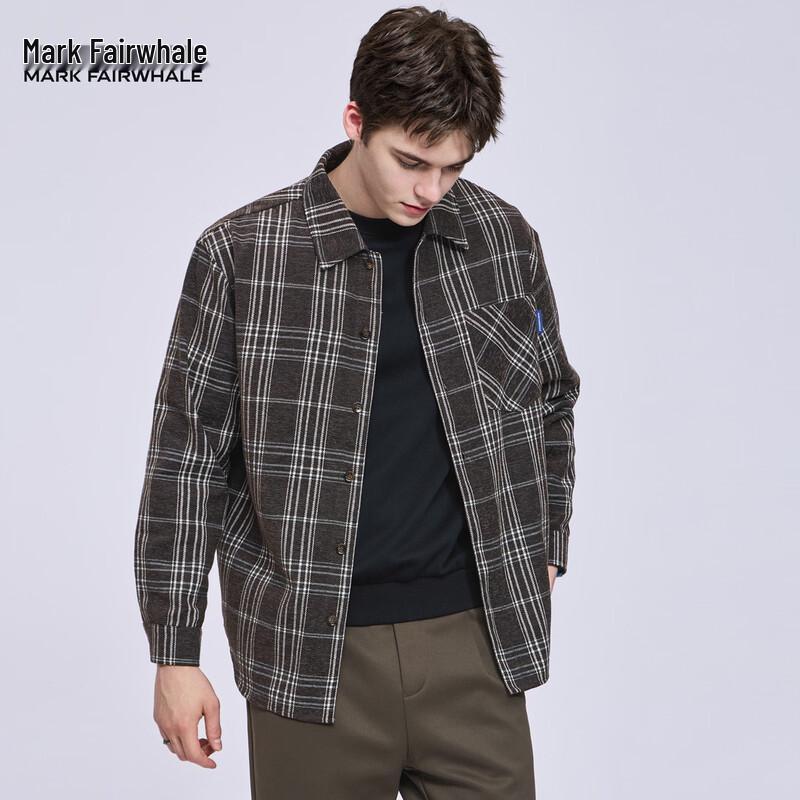 Mark Fairwhale Men s Plaid Long-Sleeve Turn-Down Collar Shirt S