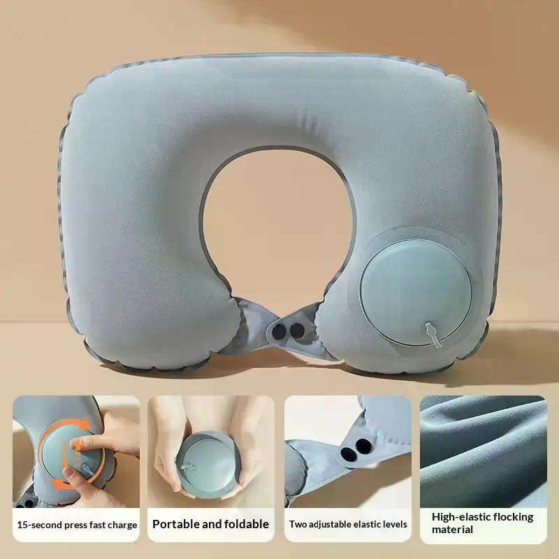 Flocking Inflatable Portable Neck Pillow That Can Be Stored And Self Filled Suitable For Outdoor Travel Business Trips Camping