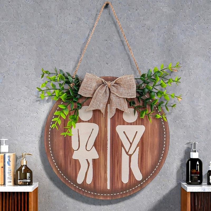 Wooden Bathroom Sign Rustics Men's and Women's Toilet Wall Signs for Business Funny Bathroom Restroom Door Decors