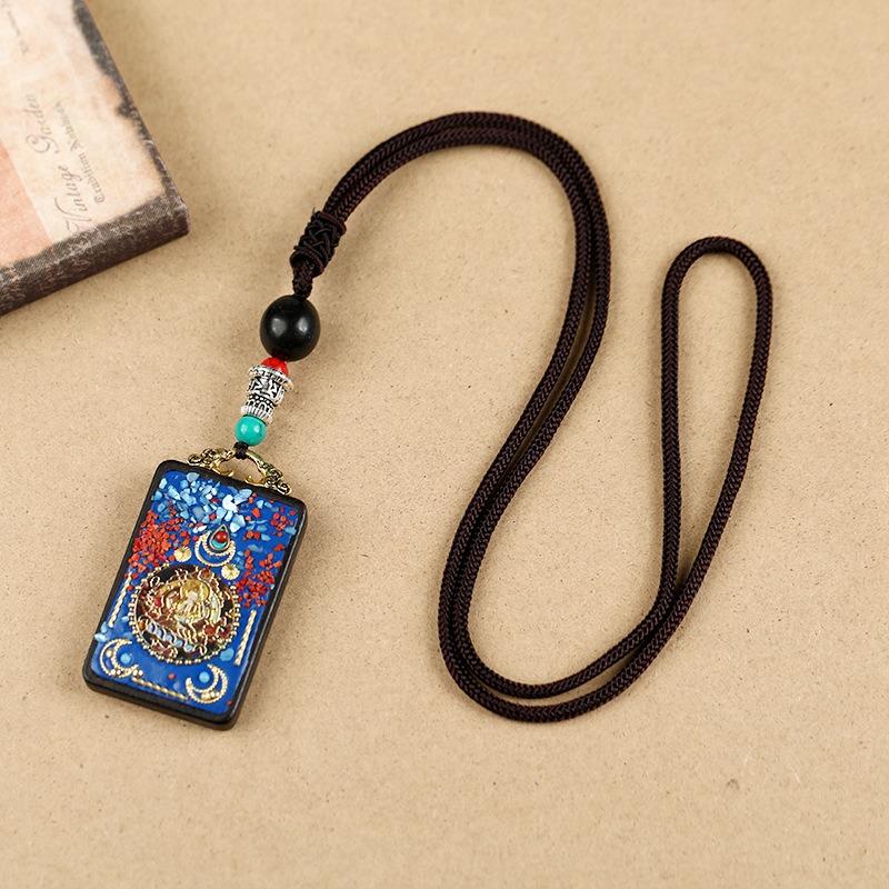Tibetan Thangka Necklace Ebony Buddha Pendant Men's and Women's Long Simple Sweater Chain Retro Accessories