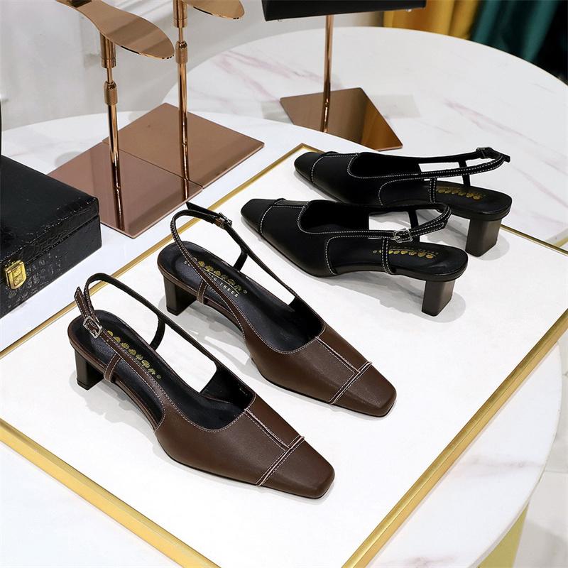 Retro Jarní Letní Móda Mělká Ústa Malá Čtvercová Špička Duté Dámské Silné Podpatky Sandály Slingback Banketové Muly