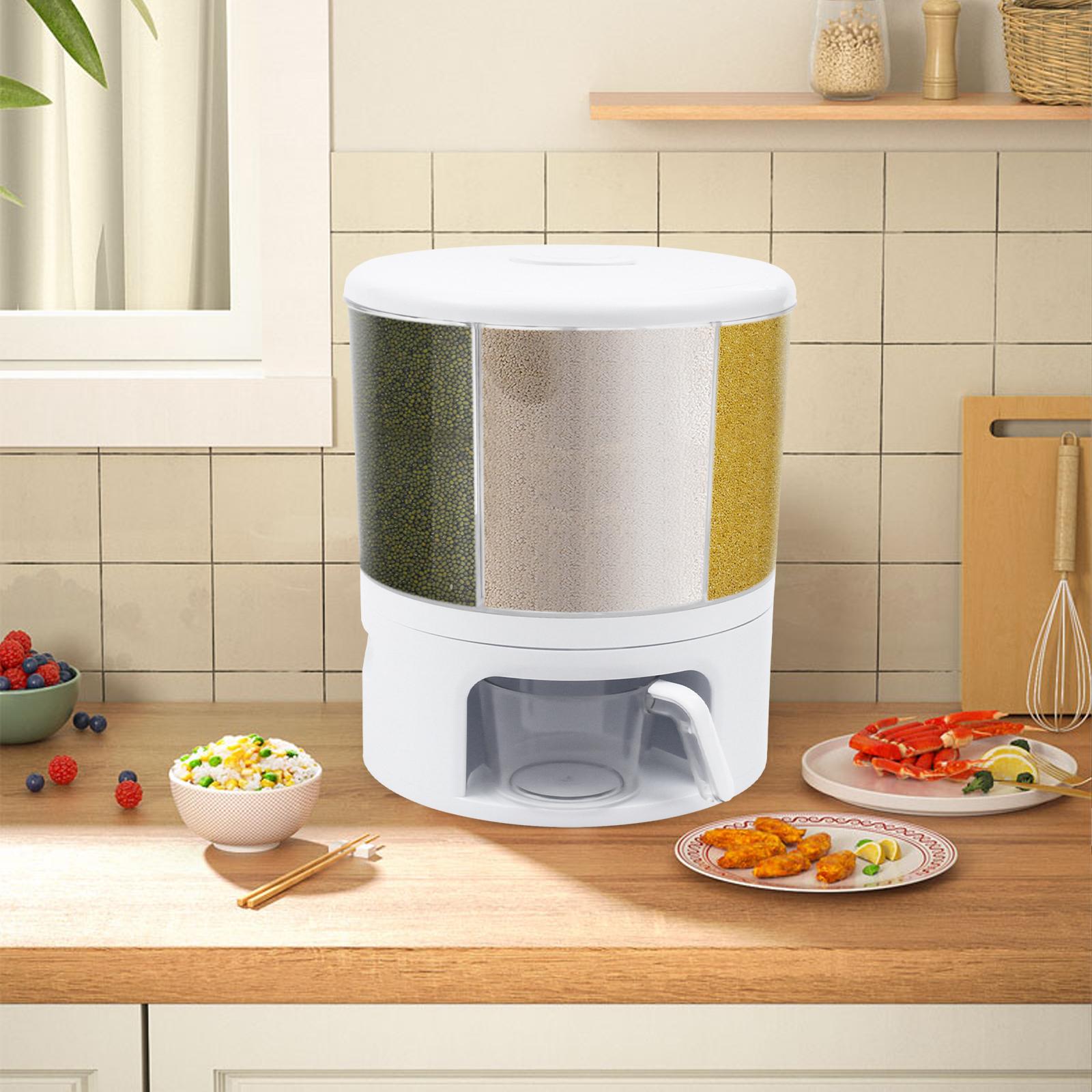 

360° Rotating Grain Dispenser for Rice, Beans, Seeds – 11KG Large Capacity White Kitchen Storage Container with Measuring Cup білий