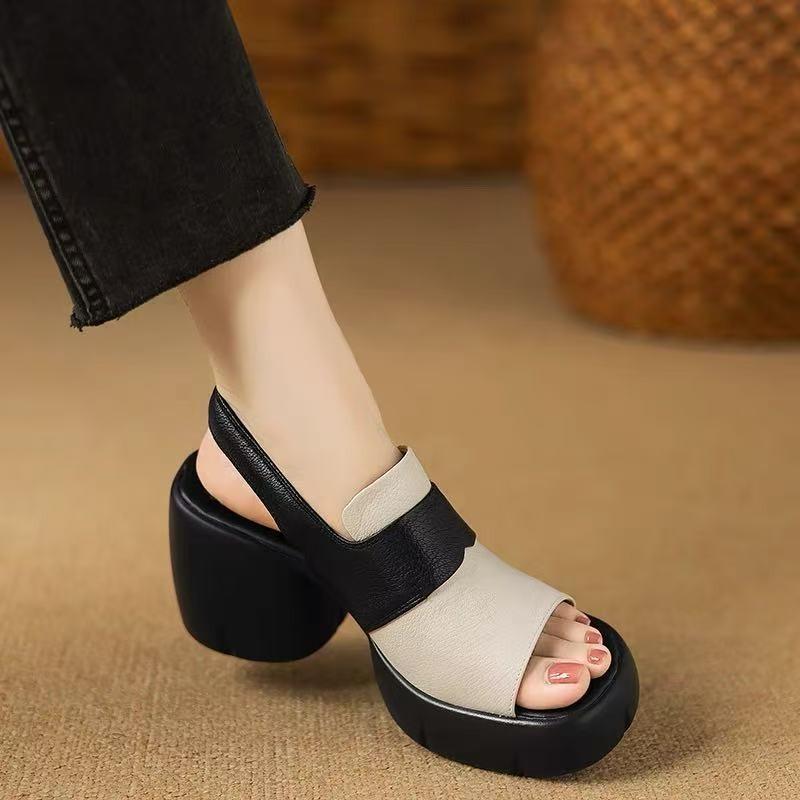 Fashion Open Toe Platform Block Heel Sandals Women's 2025 Summer New Comfortable and Versatile Platform One Buckle High Heels