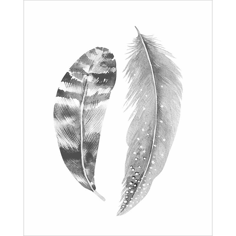 Nordic Grey & White Abstract Holding Hands & Feather Canvas Art for Living Room