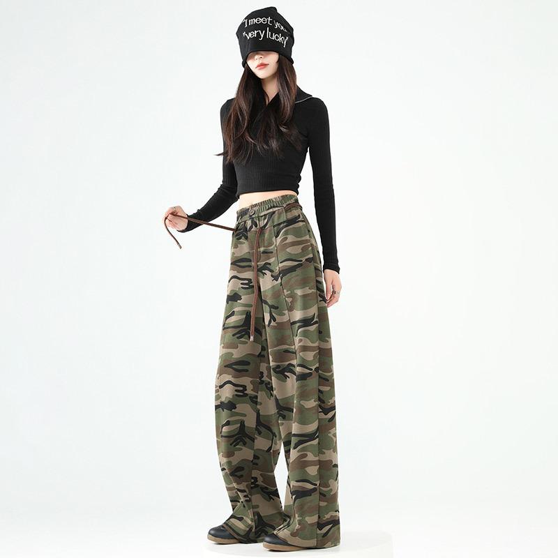 

Retro Camouflage Sports Pants for Women In Spring and Autumn Loose Straight Casual Sports Work Pants Lazy Style Pants XL